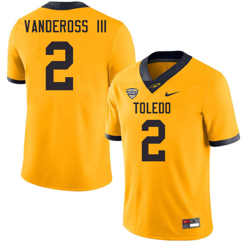 Toledo Rockets #2 Junior Vandeross III College Football Jerseys Stitched Sale-Gold